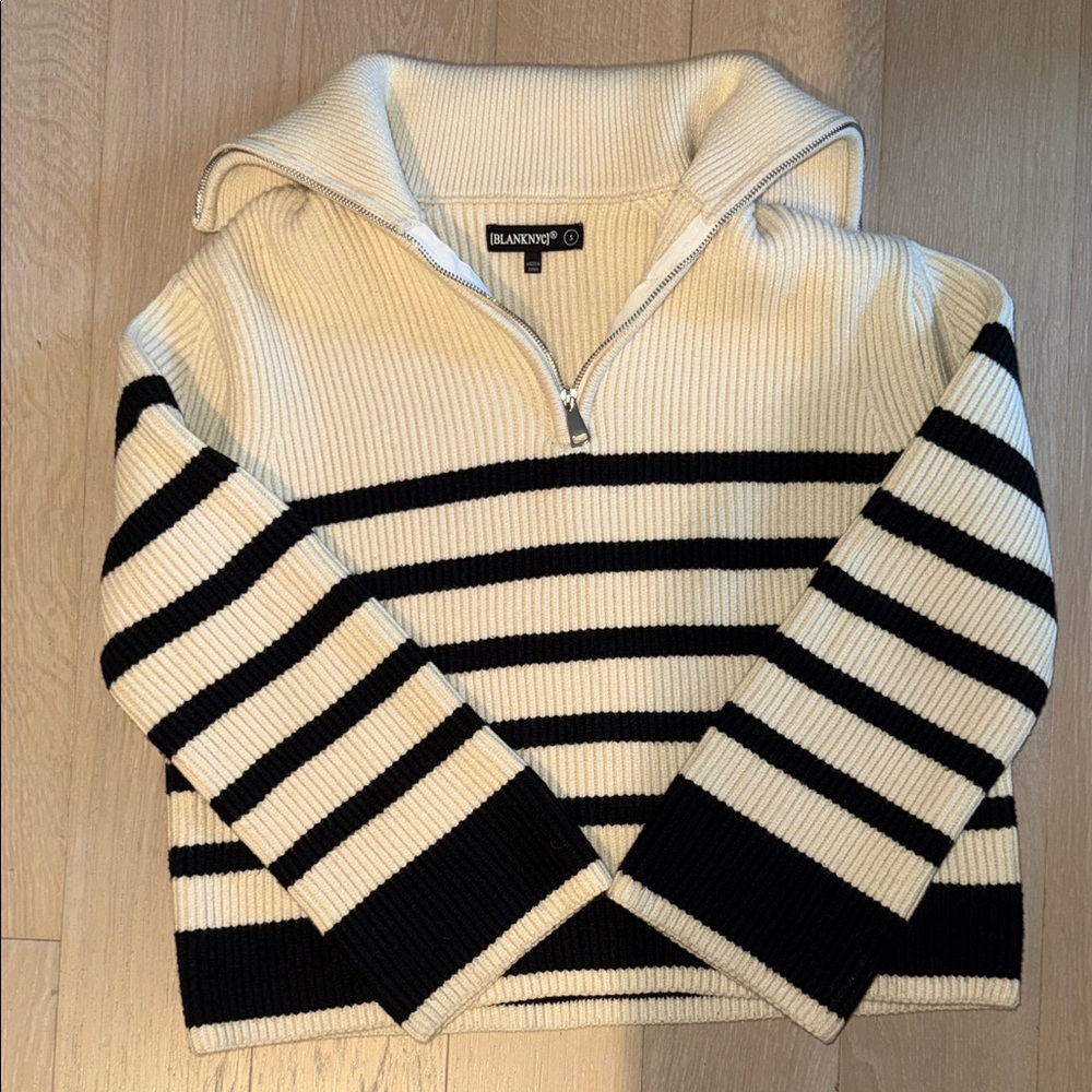 Blank NYC Cream and Black Striped Women's Turtleneck Sweater
